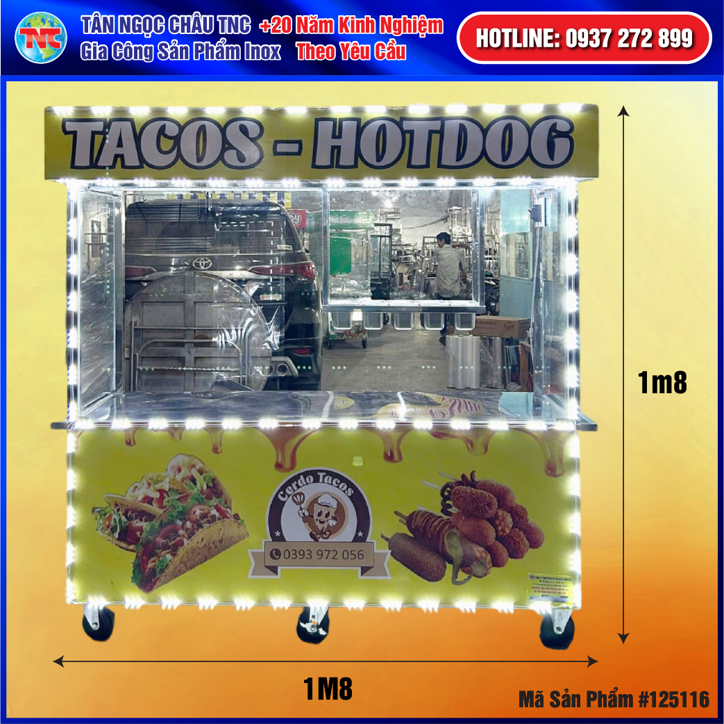 Xe Bánh Tacos & Hotdog Khay Topping Treo Lửng Sang Trọng